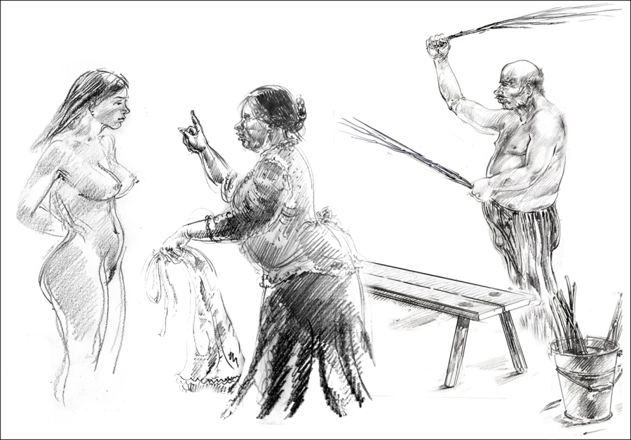 Порка голых девок розгами