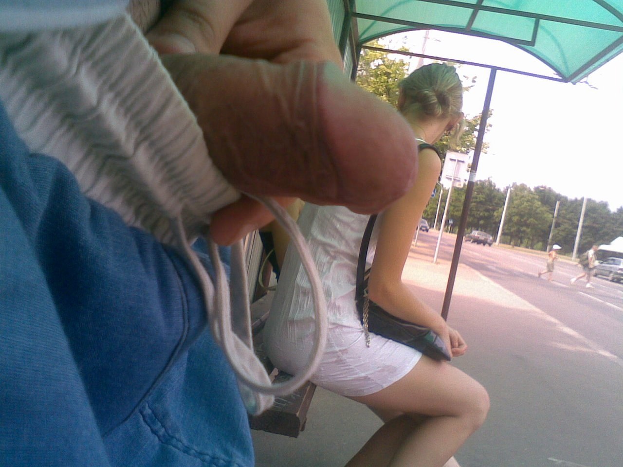 Slideshow woman catcthes guy flashing dick bus.